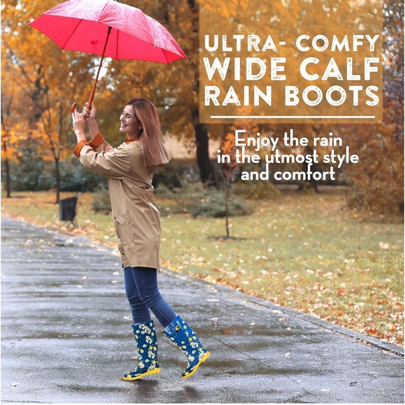 Wide Calf Rubber Rain Boots Wide Foot and Ankle up to 20 Inch Calf - Picture 2 of 8